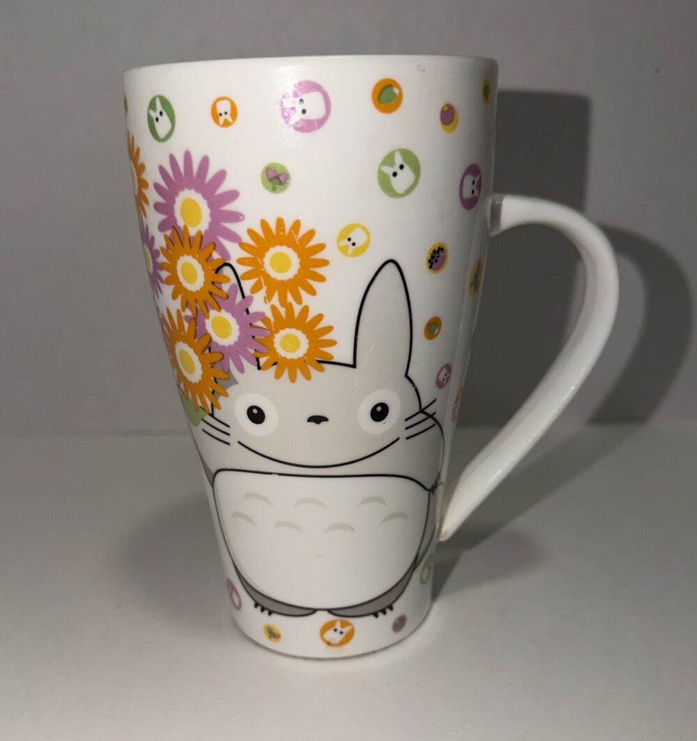 My Neighbor Totoro Studio Ghibli Tall Coffee Mug Flowers Chibi I Love You 16.9oz